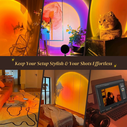 Collage of home interior design and photography setup with text overlay.
