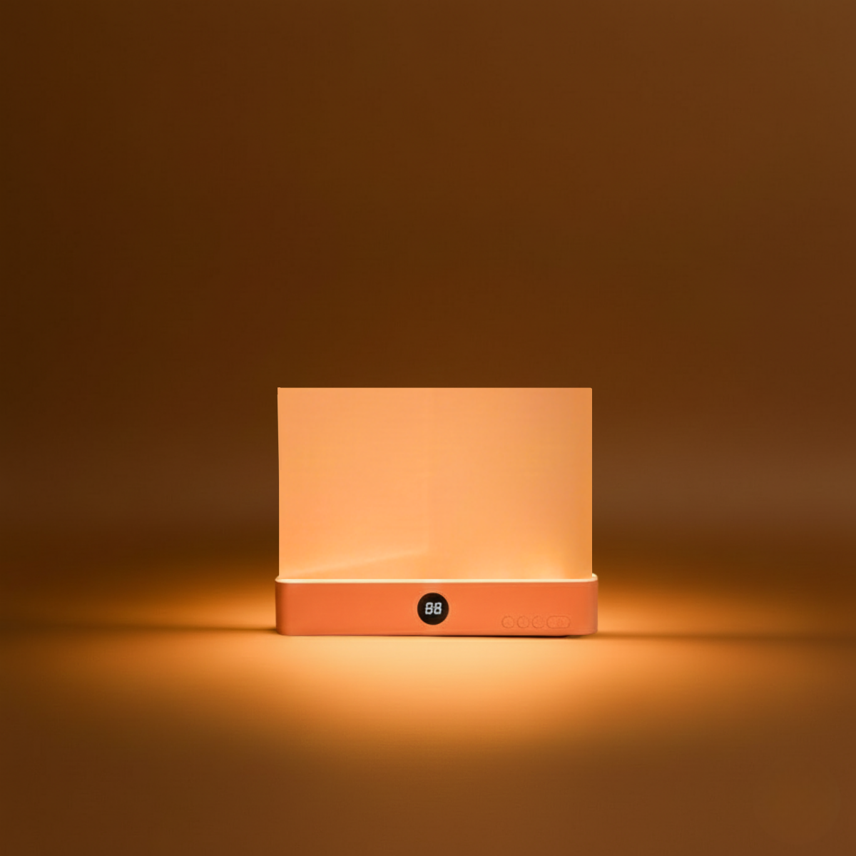 Rectangular light box with a warm glow on a brown background